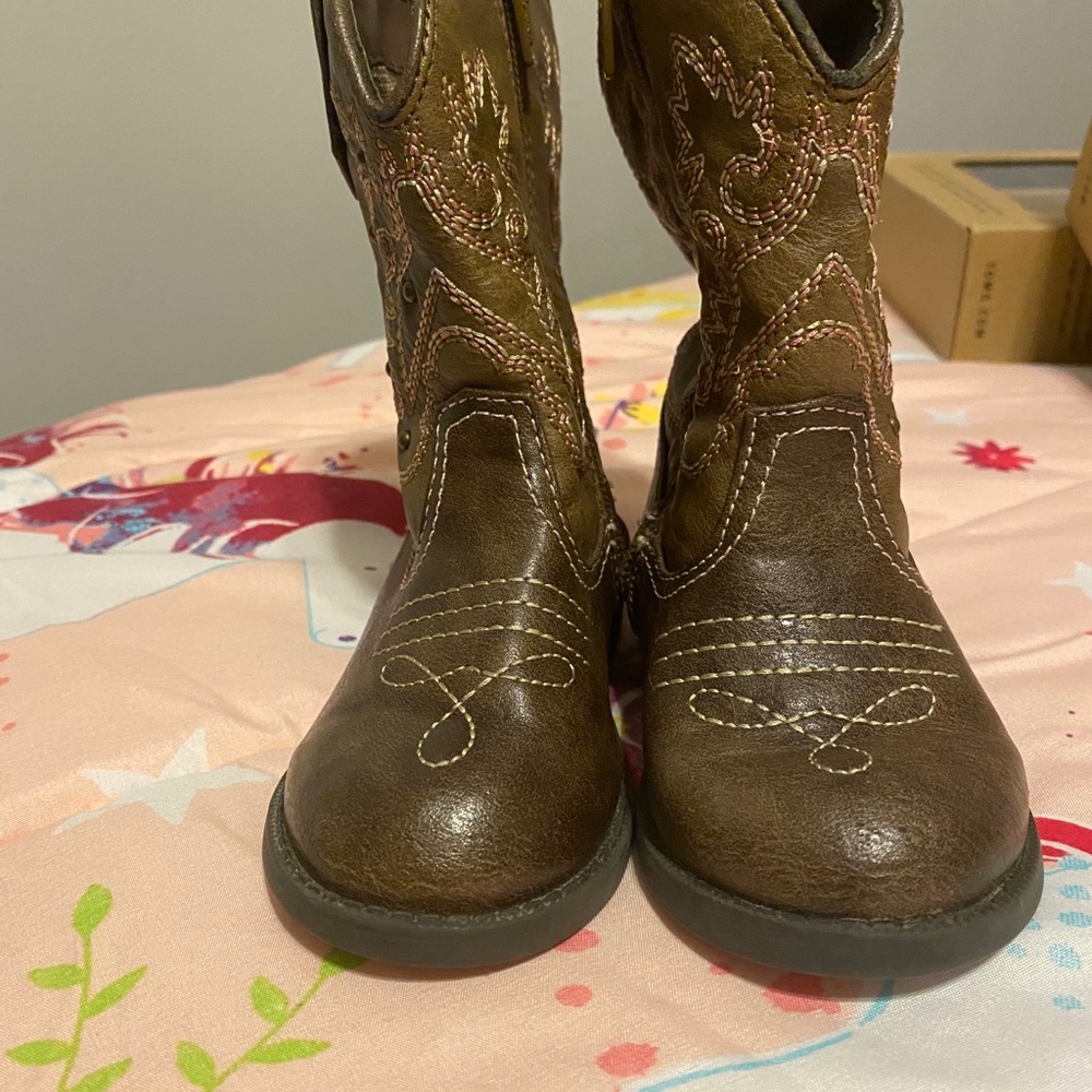 Gently worn cowboy boots.